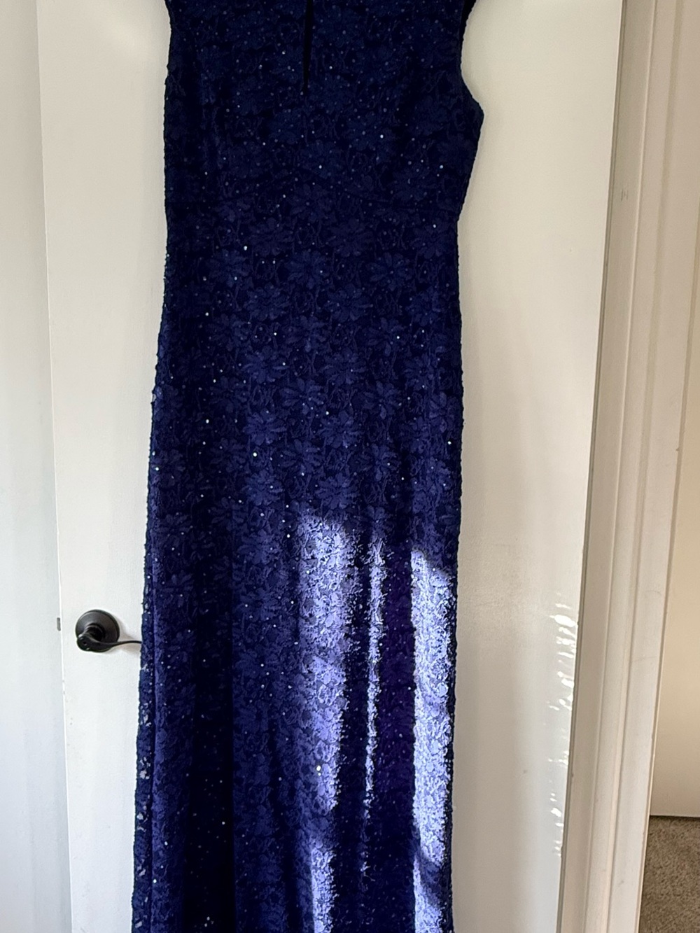 connected apparel Navy Blue Floral Lace Maxi Dress